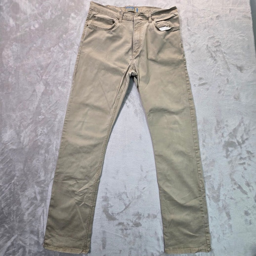 Wrangler Flex Straight Fit Mens Khaki Tan Pants 34x34 95GRWGR Stretch Cotton